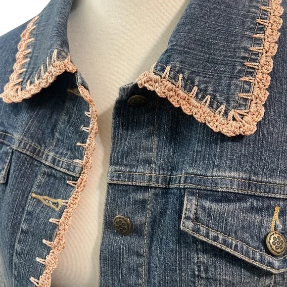 Sharon Young crochet detailed jean jacket denim size large women’s vintage - Picture 2 of 8